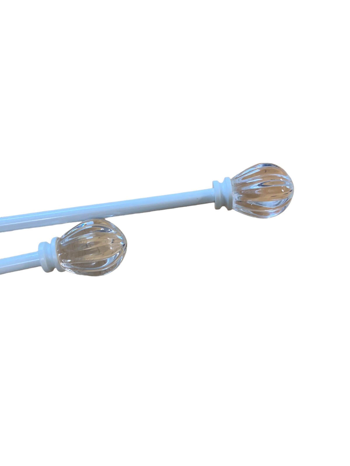 Set 2 White Metal Curtain Rods with Acrylic Cut Crystal Ball Finials to 48″