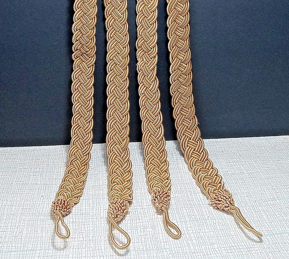 Set 4 Braided Curtain Tie Backs Gold Corded 24.5″ Long each Beautiful