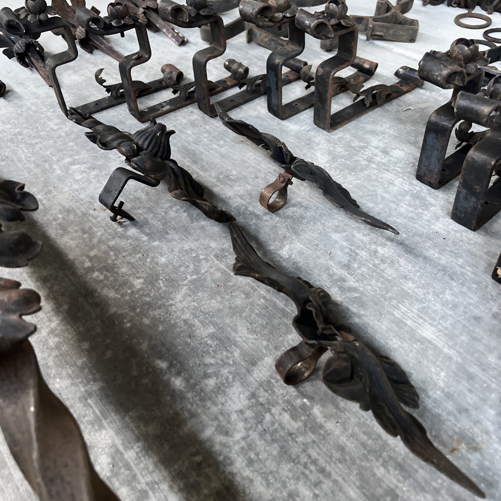 HUGE LOT — Antique Drapery Rod Parts Solid Iron Brackets Metal USA Very Rare!