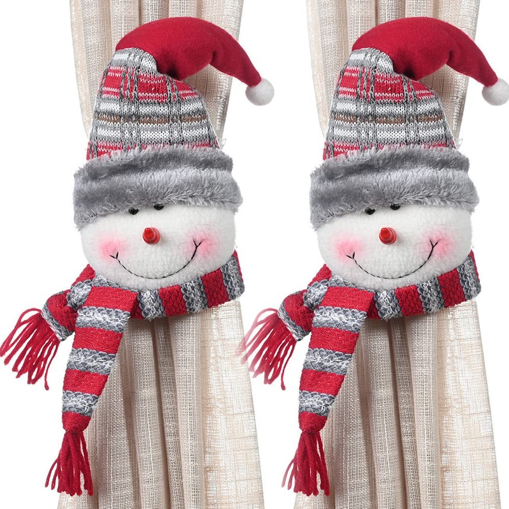 2-Pack Christmas Curtain Buckles Snowman Elk Santa Claus Theme Tiebacks