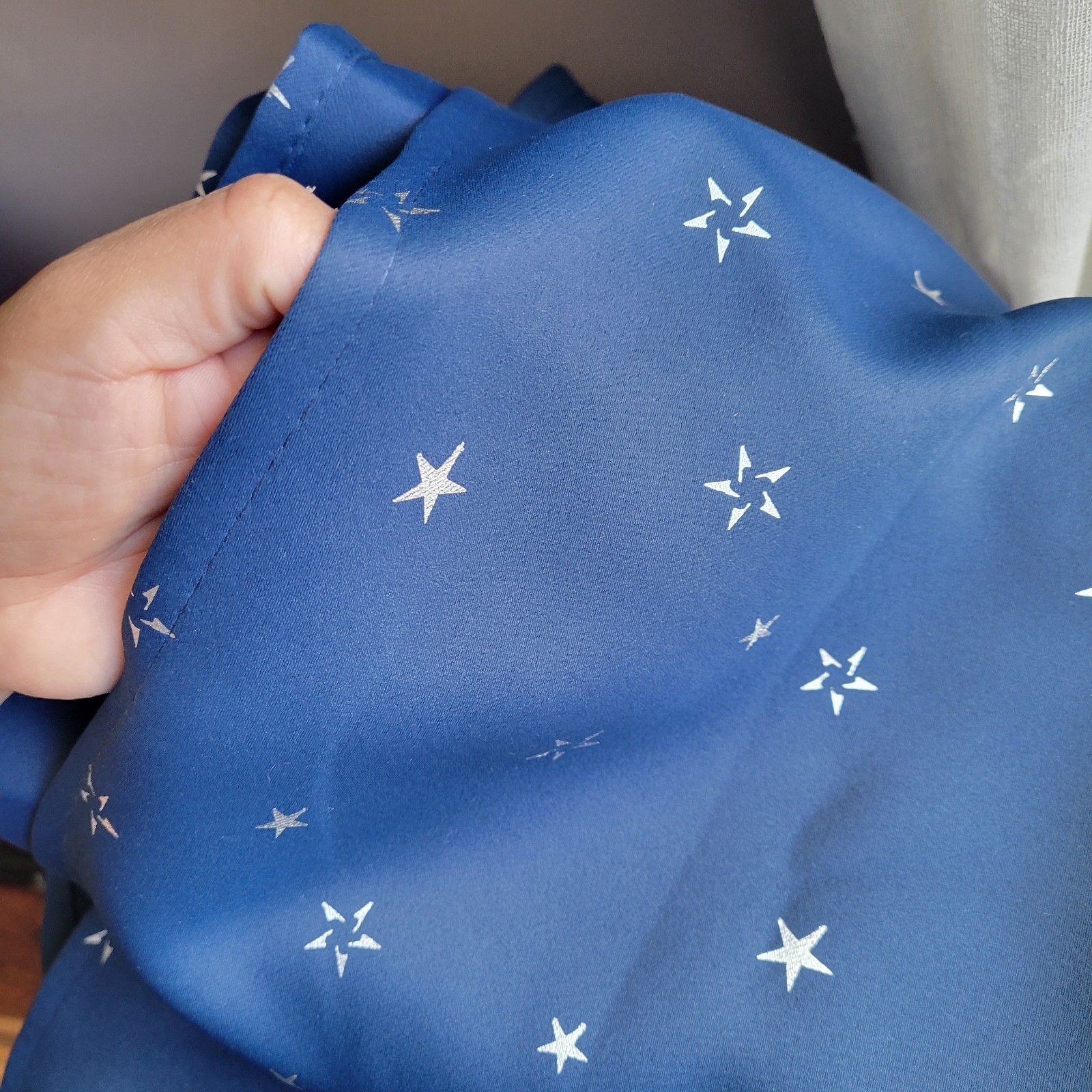 DECONOVO 100% Polyester Navy Blue 6 Panels Curtains silver Stars 42″W x 71.5″L