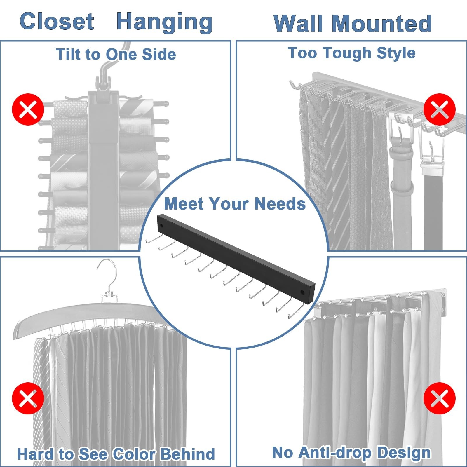 2 Pack Belt Hanger Wall Mount, Large Capacity Tie and Belt Organizer for Wall…