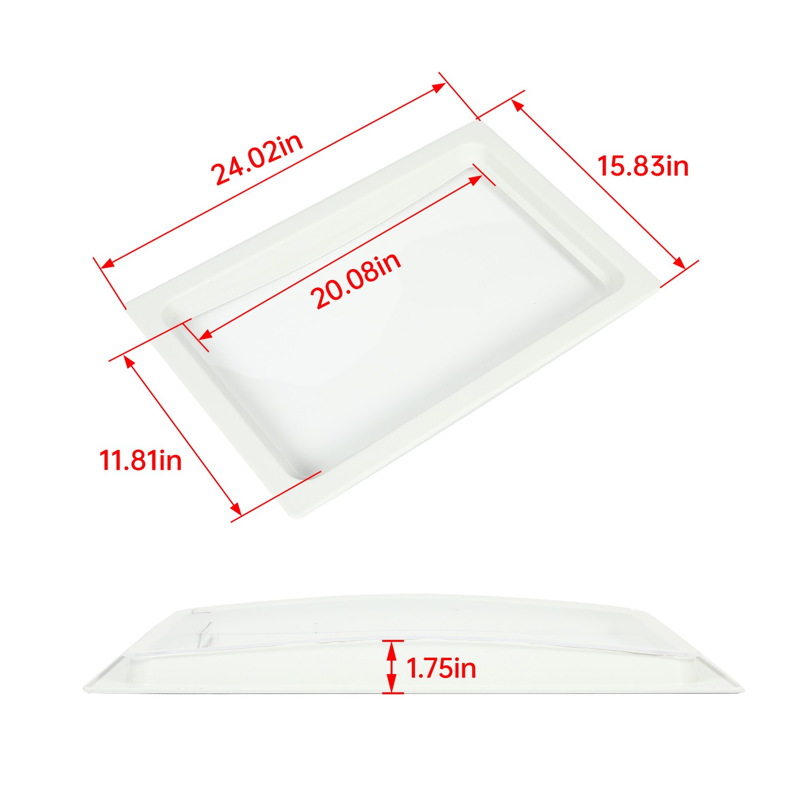 White Skylight Inner Dome 24×16 Inch For RV/Camper/Food Truck