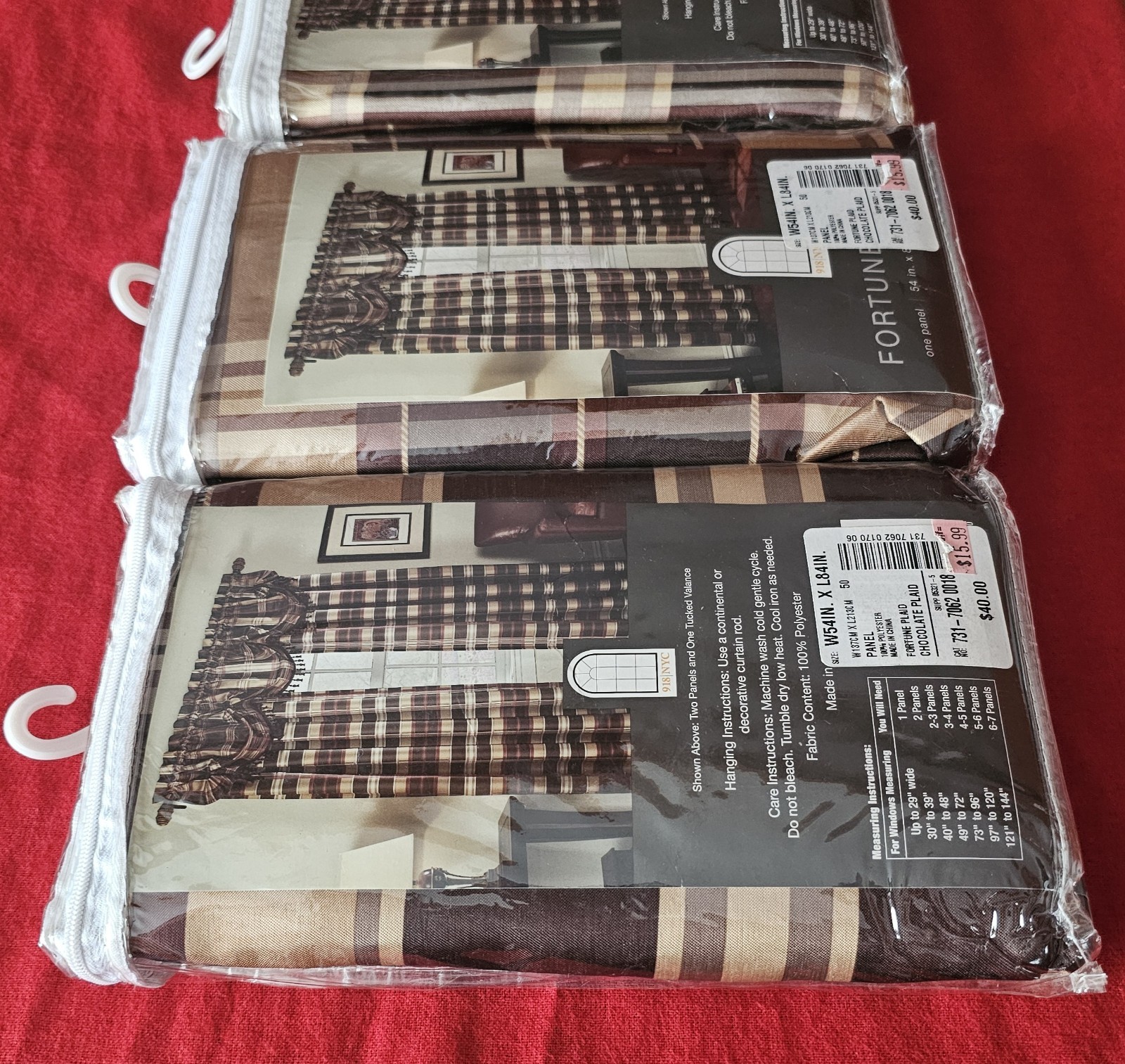 918 NYC Fortune Plaid Curtain Panels Lot 3 Brown Chocolate 54×84 NOS Rustic