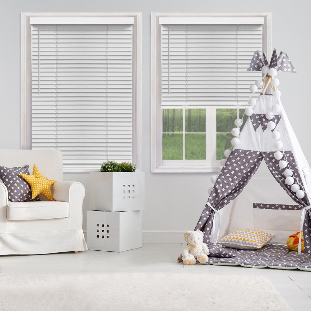 CORDLESS WINDOW BLINDS 2-Inch Faux Wood White Multiple Sizes