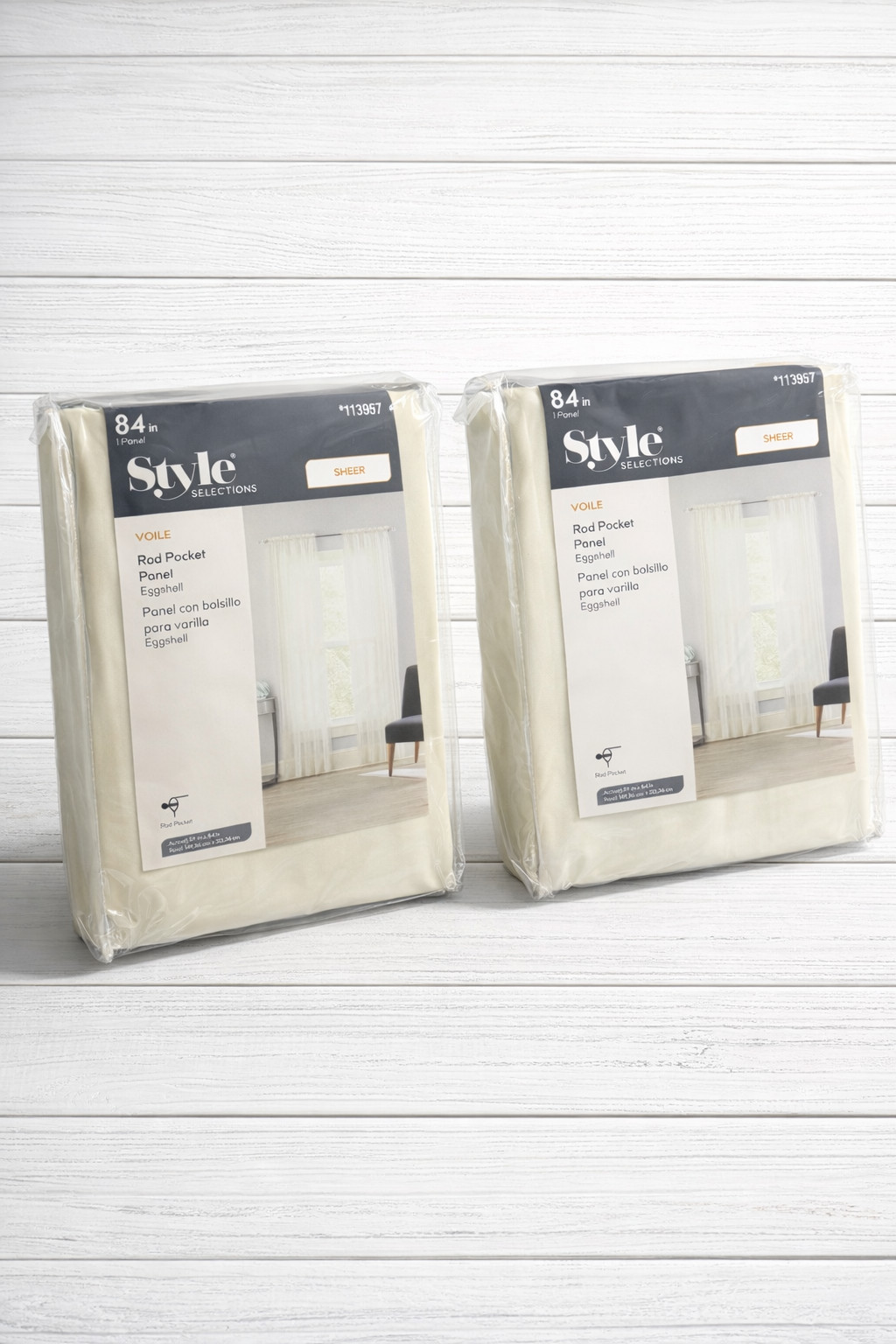 STYLE SELECTIONS 59″ X 84″ Eggshell Sheer Rod Pocket Single Curtain Panel Set