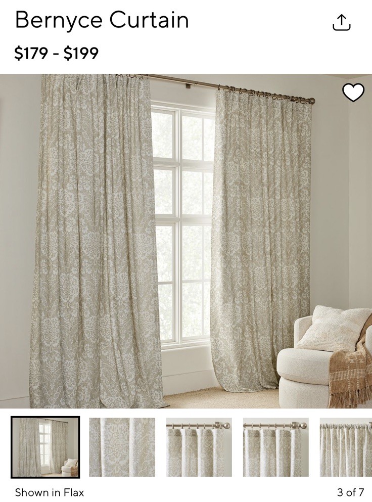 Pottery Barn Bernyce Printed Linen Cotton Blend Drape Curtain 50 x 96 ~ Flax