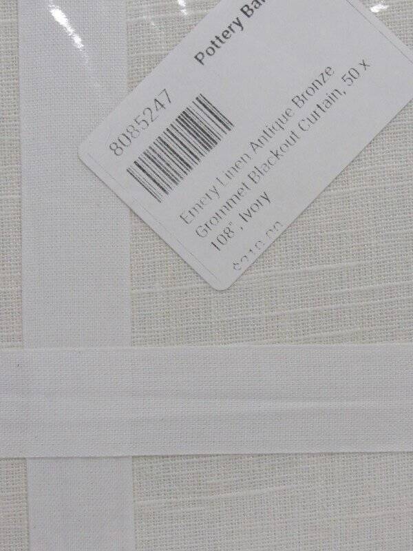 Pottery Barn Emery Linen Antique Bronze Grommet B/O Curtain 50″ x 108″ Ivory NWT