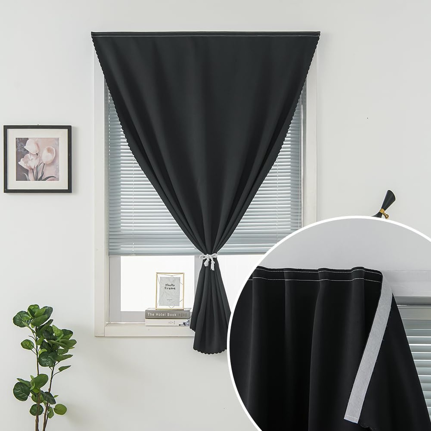 Adhesive Blackout Curtains- Self Stick Shades Window Blinds Curtains No Rod N…
