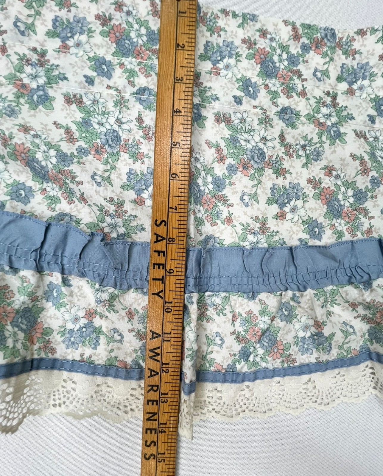 Vintage Country Floral Curtains Valance Tiers Blue Cottagecore Ruffle Lot of 8