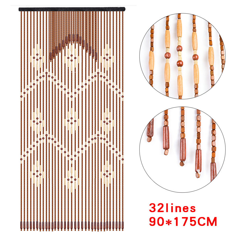 Bamboo Wooden Bead Curtain for Doorway, String Door Curtains Beaded 32 Lines