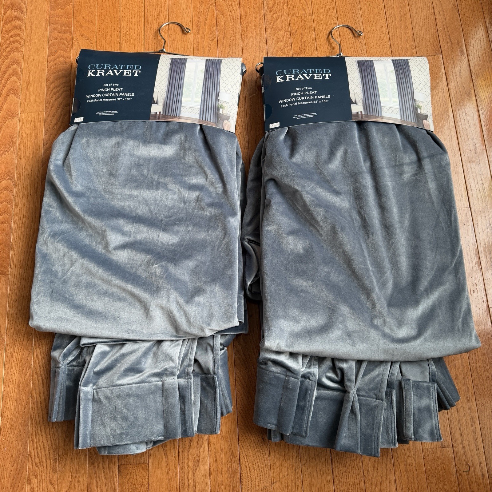 2 Sets Curated Kravet Velour Curtains Gray Silver Blue Panel 32×108 READ!