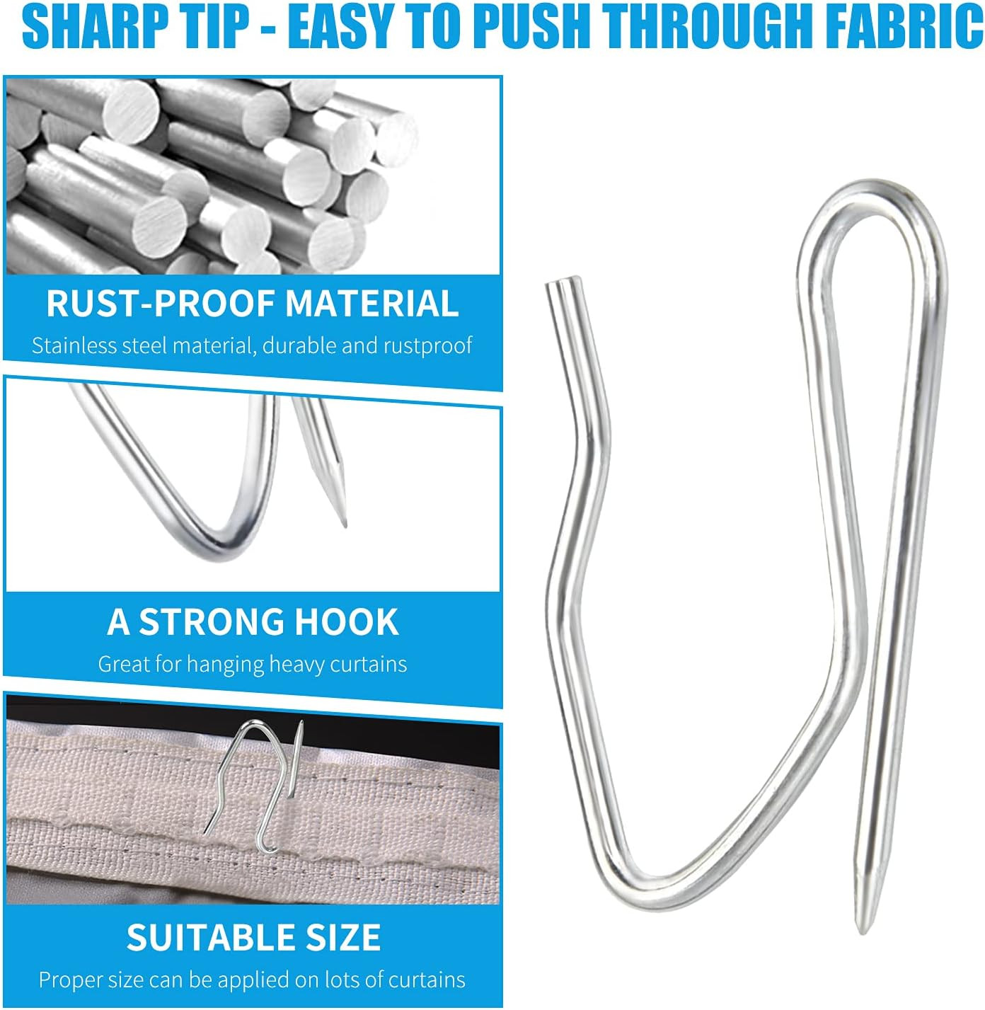 1.2 Inches Curtain Hooks, 58Pcs Metal Drapery Pin and Hook for Door Window Show