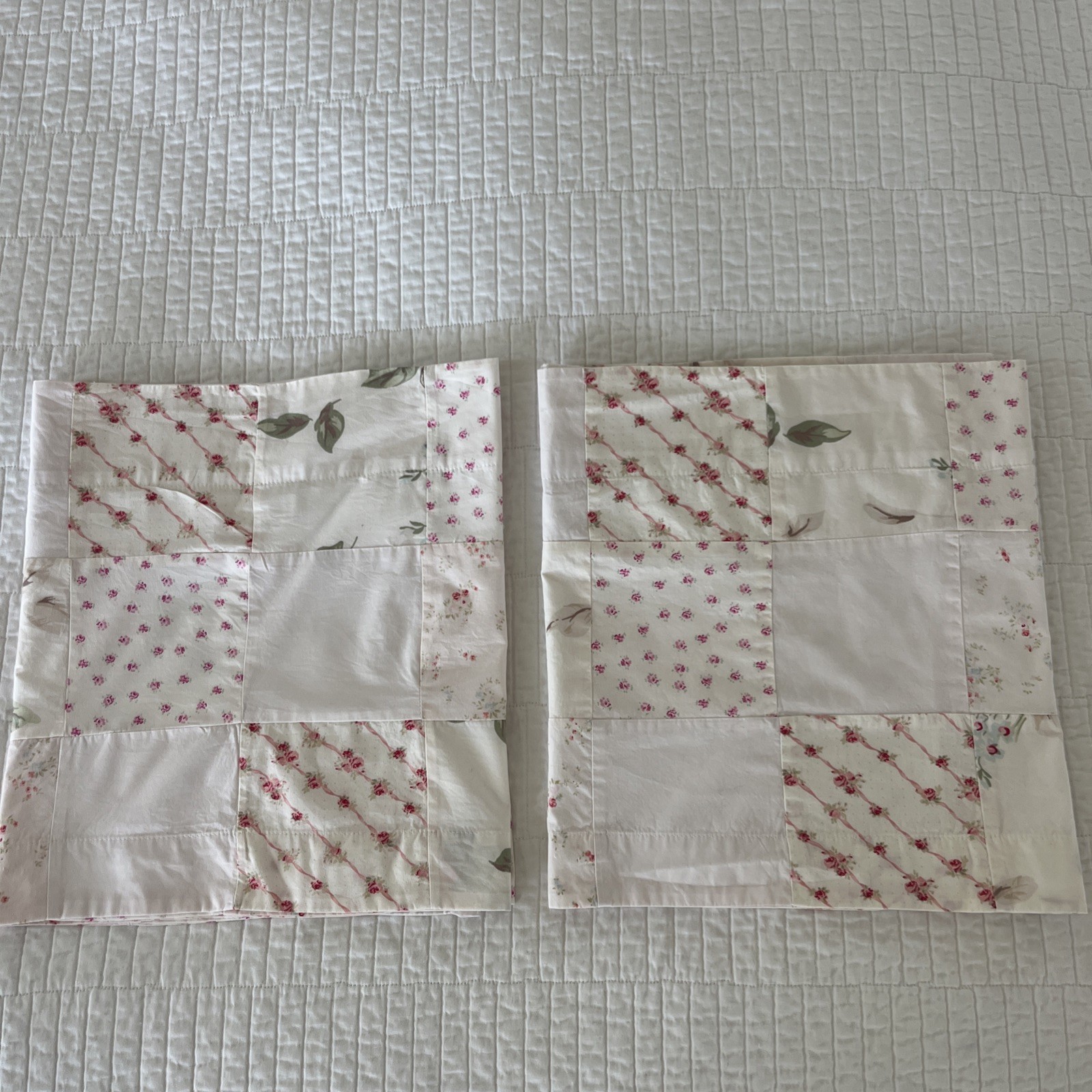 2 SIMPLY SHABBY CHIC Vintage Pink Curtain Valances 14×53” Patchwork Set