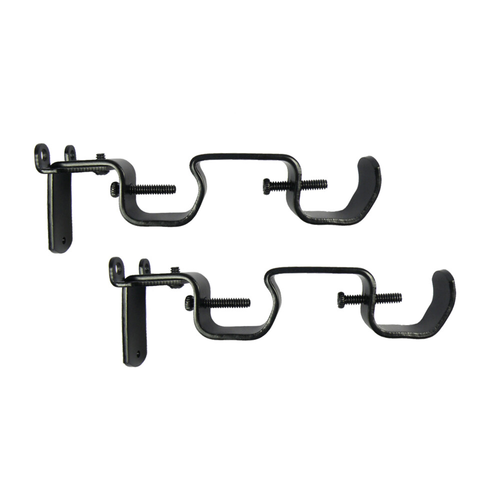 LOT OF 2 PACKS Double Curtain Rod Brackets 1/2″ to 1″ RODS 2 EACH PACK BLACK S9