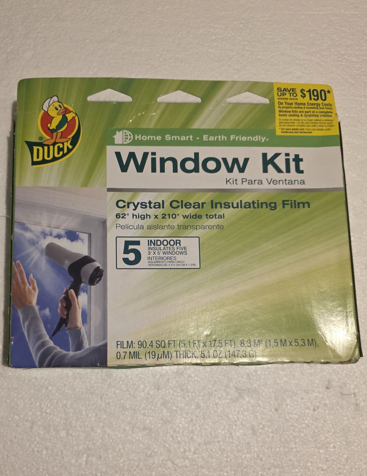 Duck Window Kit 5-Pack Plastic Insulating Shrink Film Clear Indoor 62×420″
