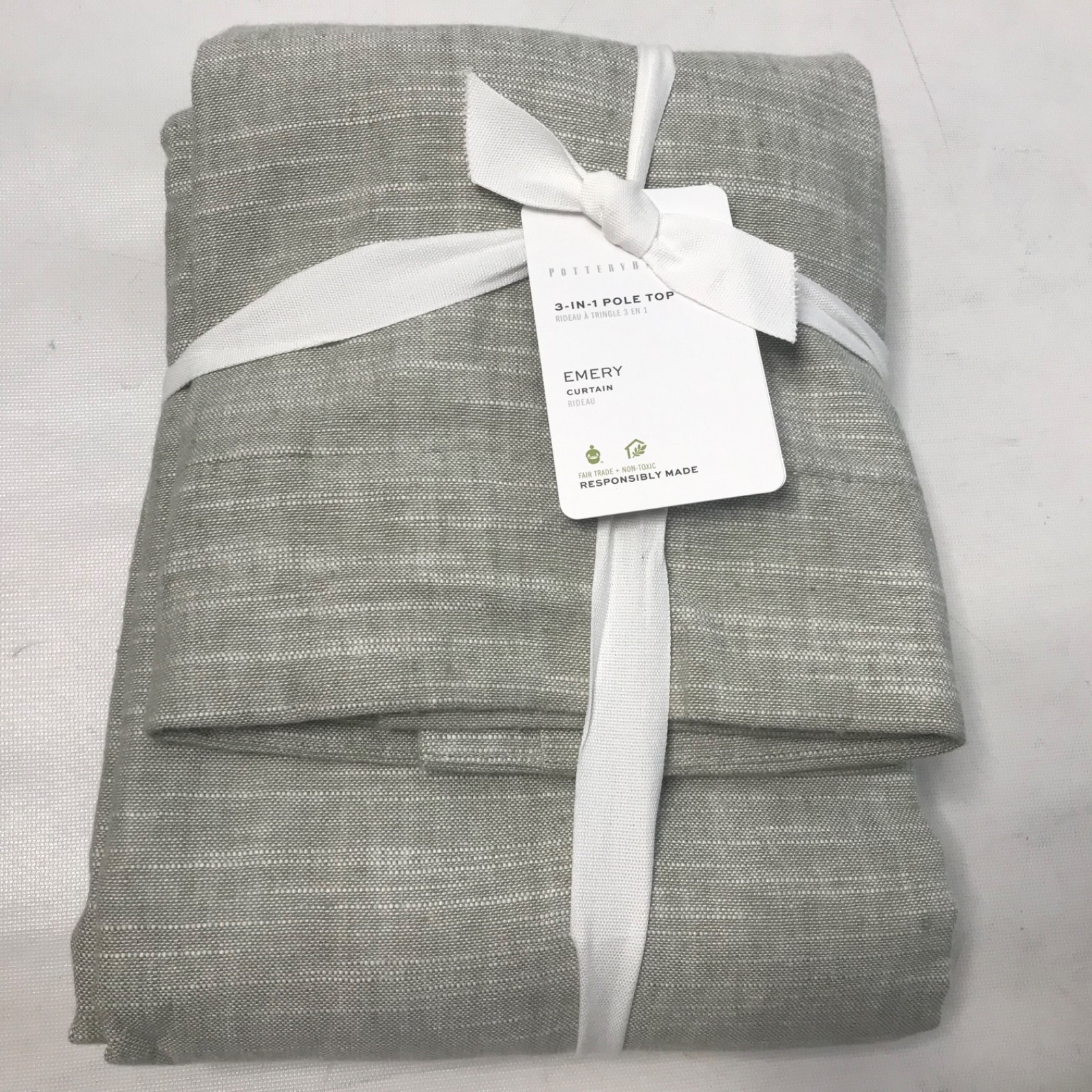 Pottery Barn Emery Linen Curtain Lined 50″x 109” Eucalyptus Green 3 in 1 Pole