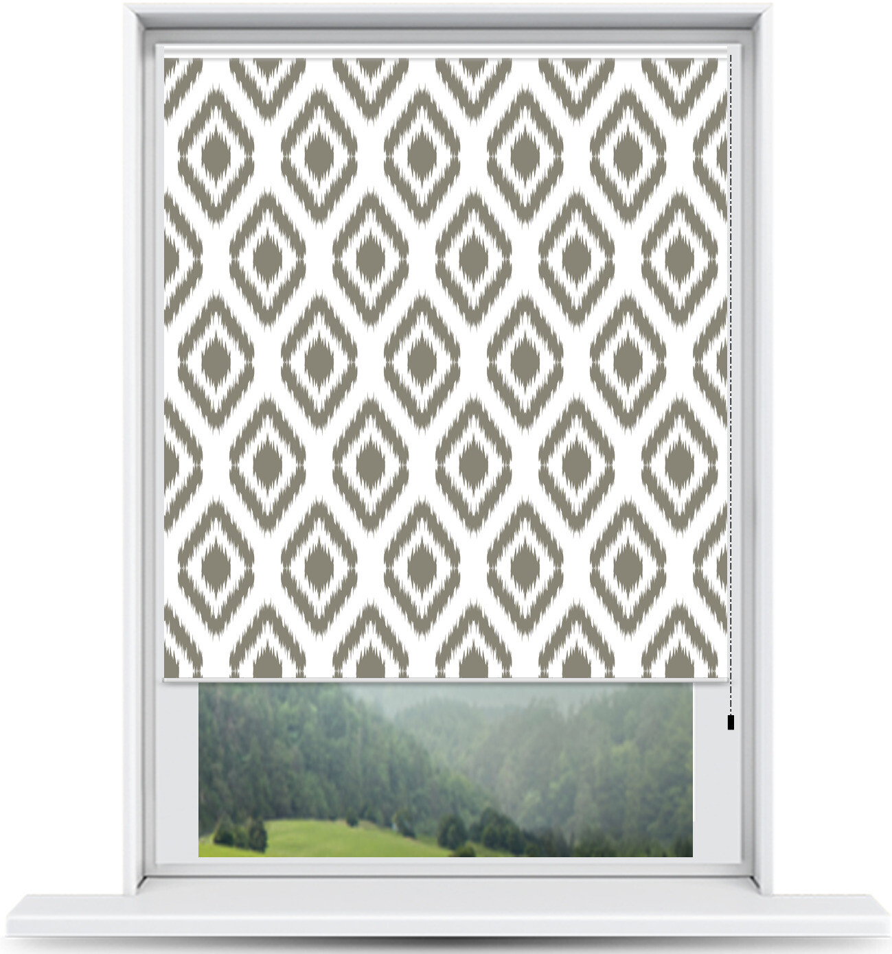 ArtToFrames Custom Window Shade – Blackout Ikat Pewter Design Reversed Roll