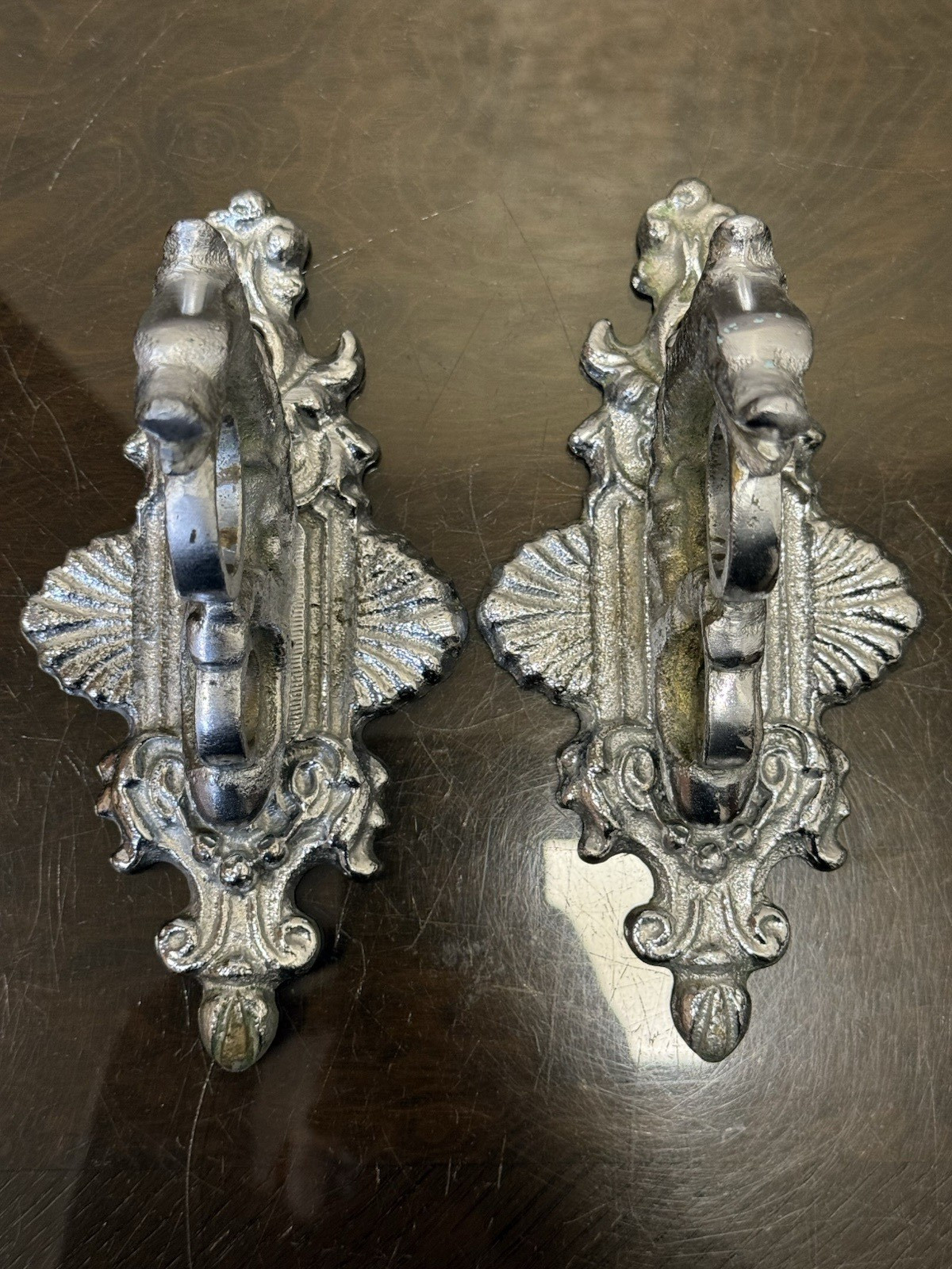 Pair Vintage Soviet Bronze Sea Dragon Curtain Brackets Nickel 1970s USSR