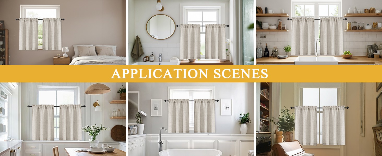 Linen Cafe Curtains 36 Inch Length 2 Panels Set, Light Filtering Textured Short