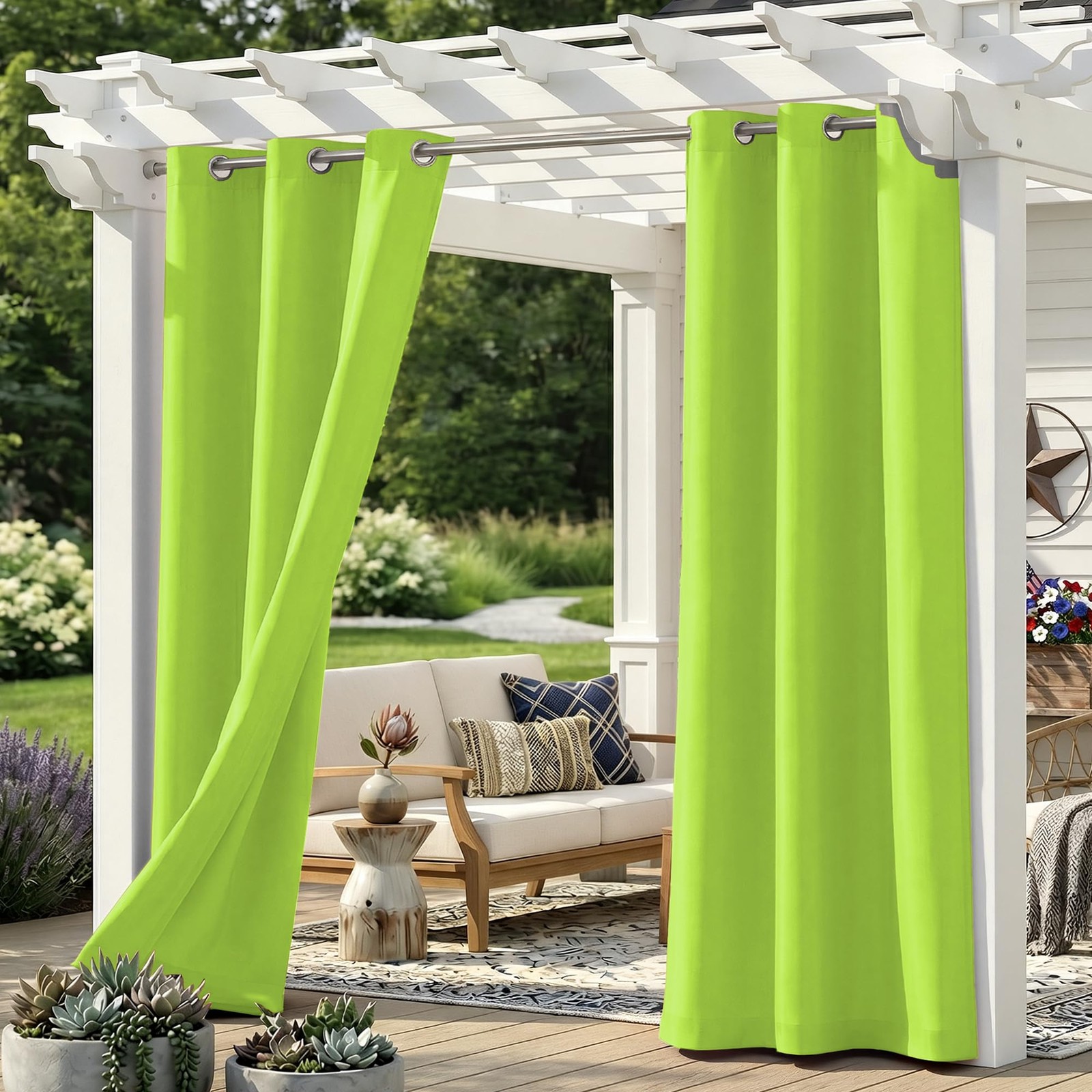 Sunshelf 4pk Green Weatherproof Grommet Patio Curtains, 37W x 95L