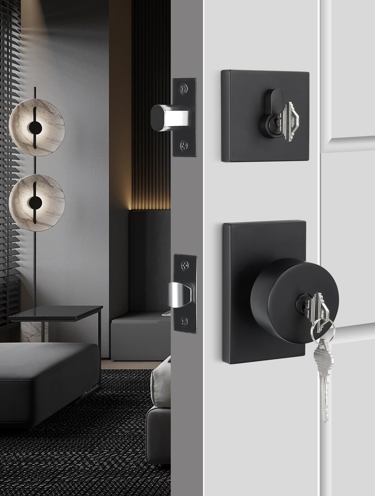 Goldenwarm Black Exterior Door Lock Set, Square Contemporary Keyed-Alike Matt…