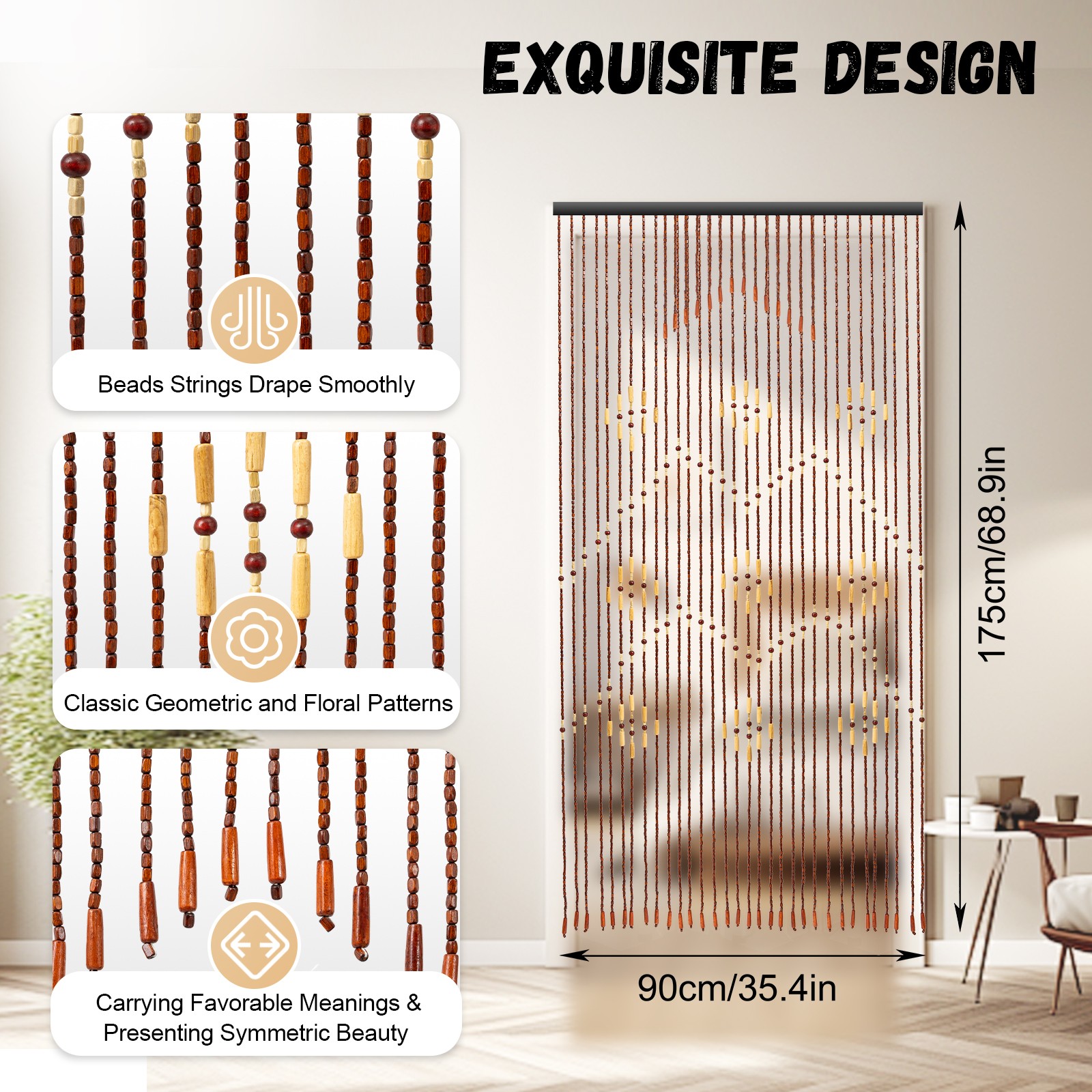 32Lines Porch Partition Curtain Wooden Beads Curtain Bedroom Living Room Curtain