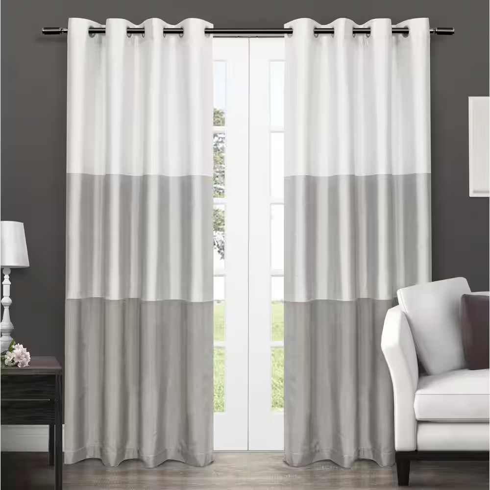Chateau Dove Grey Stripe Light Filtering Grommet Top Curtain, 54 In. W X 84 In.