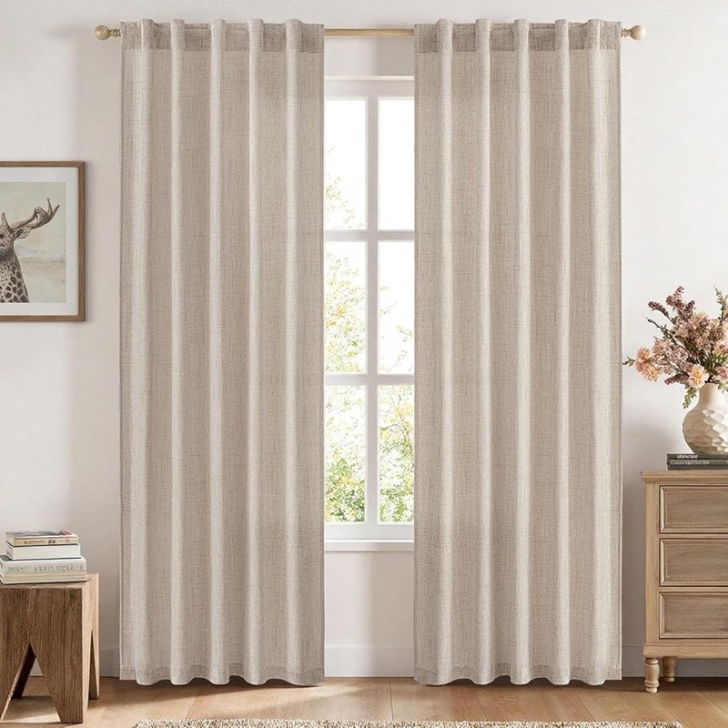 Thick Semi Sheer Curtains Light Filtering Room Divider Privacy Panels 2 Pack New