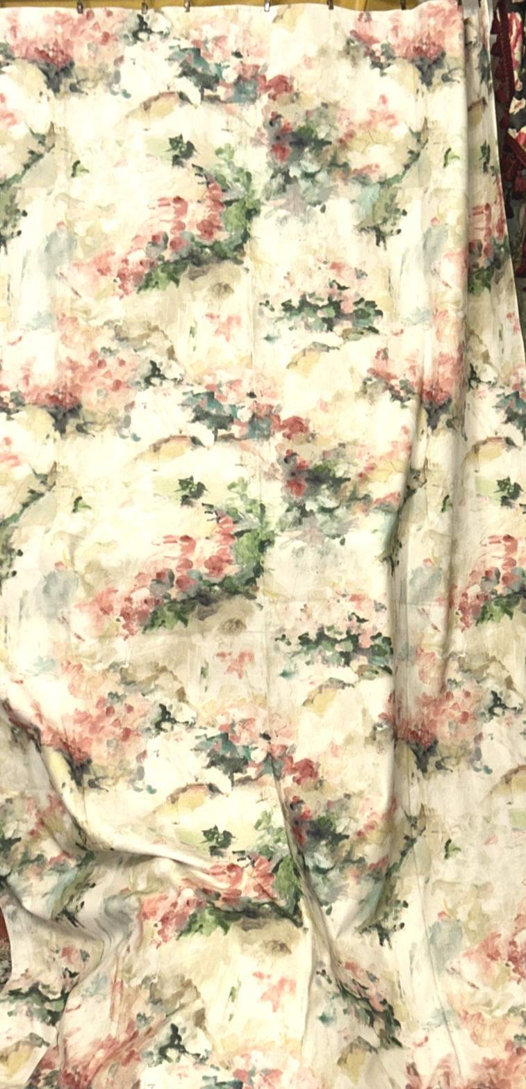 2 Drapes SHOWROOM SAMPLE Modern DEGAS Screenprint Floral in Tea Rose