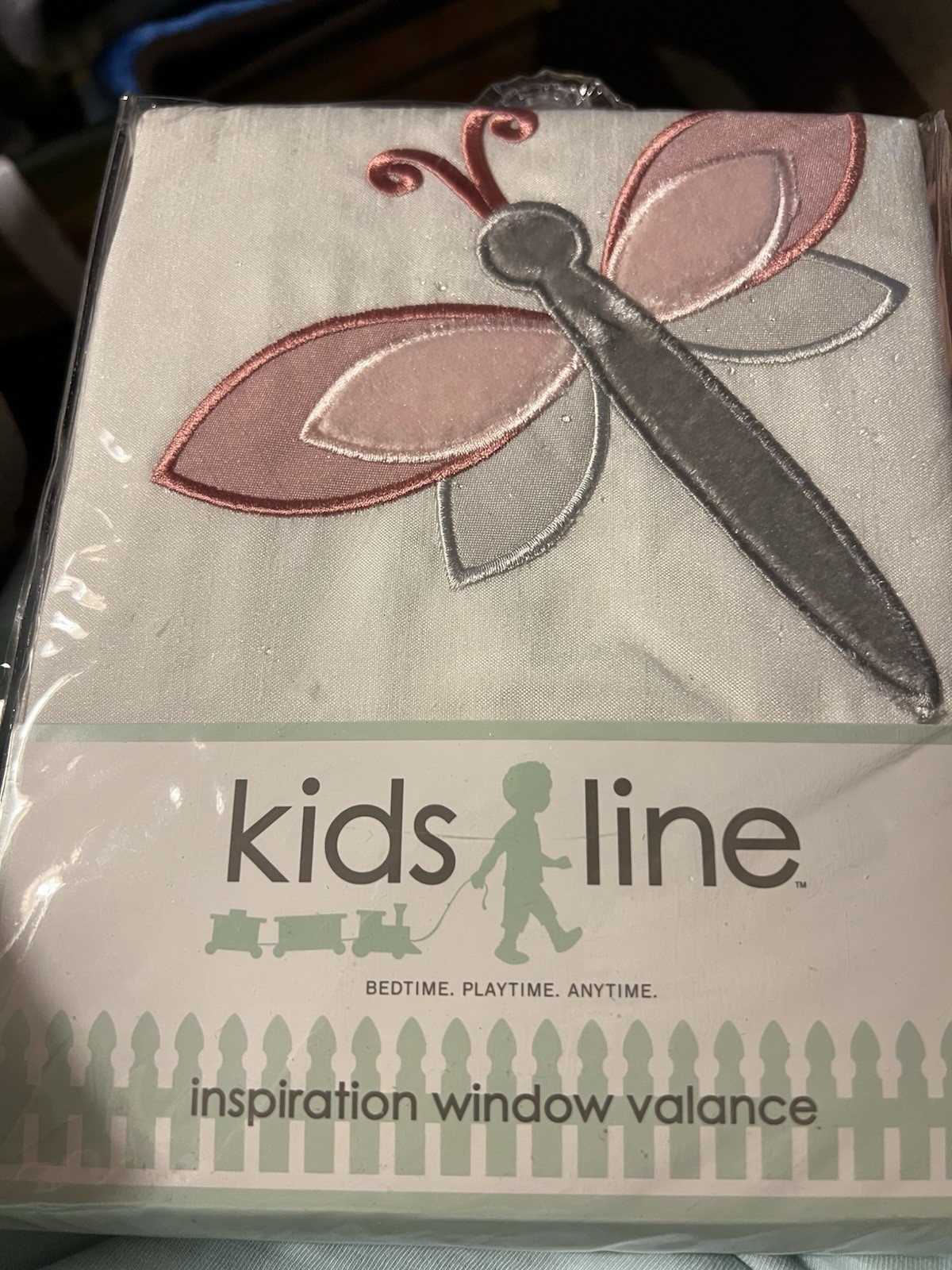 KidsLine Dragonfly Flowers Window Valance 14″ x 60″ NIP Pink Silver-Gray White