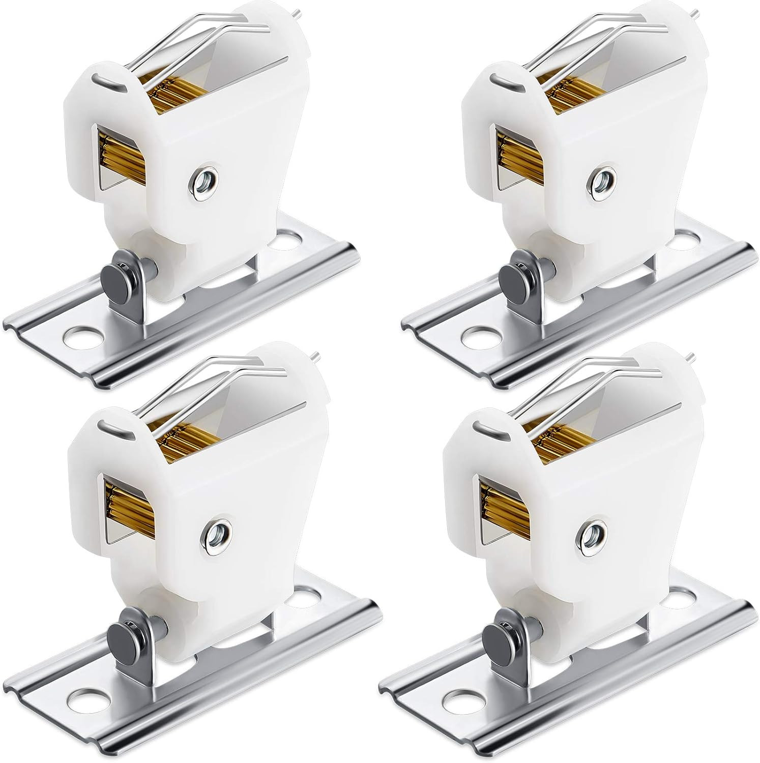 4 Pieces White Roman Shade Cord Lock Dual Brass Wheels Stainless Steel Bracket S