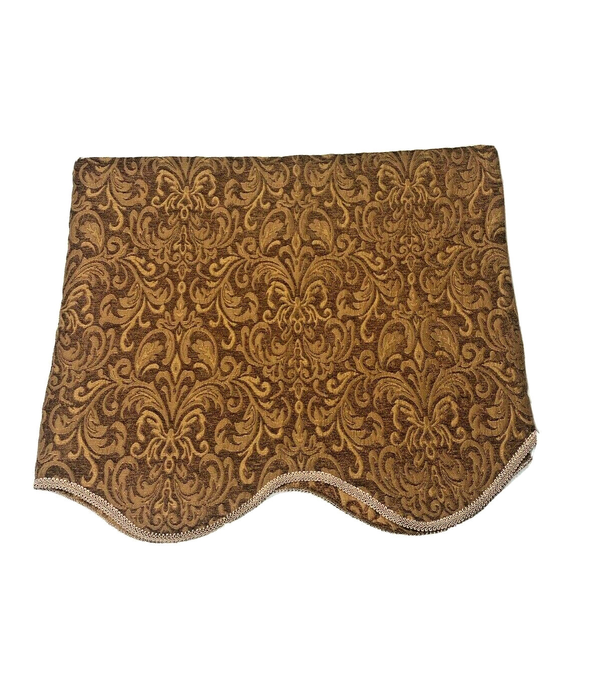 Vintage Luxury Tapestry Valance Short Curtain Brown Damask Textured Scalloped