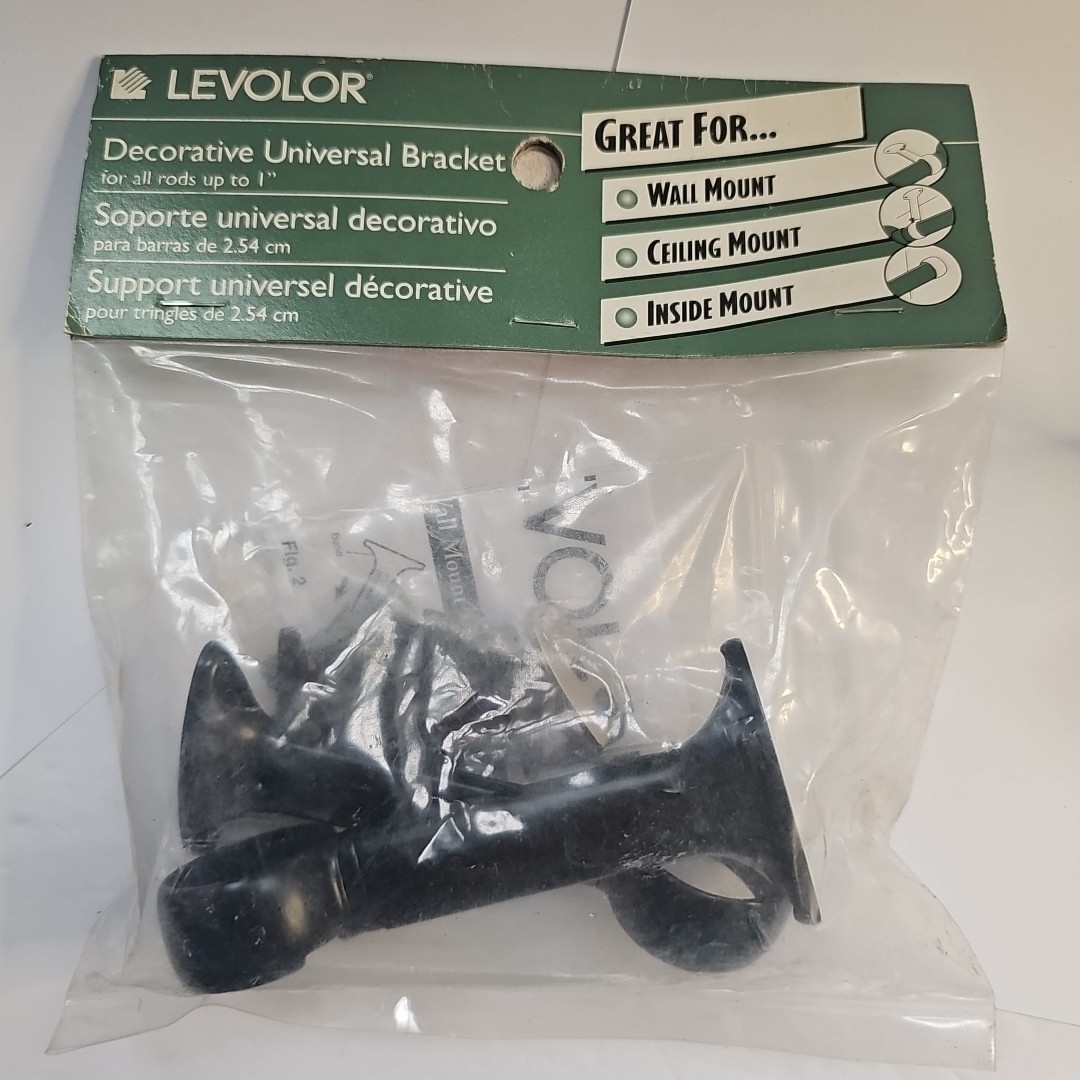 Levolor Universal Curtain Rod Bracket Up To 1″ Round Rods 3-Way Mount Black 2ct