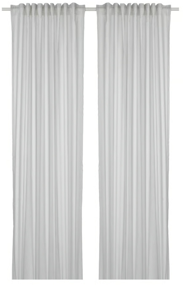 Ikea Bymott 120cm 47″x98″ 2 Panel Drape Curtains Striped Light 004.666.83 NEW