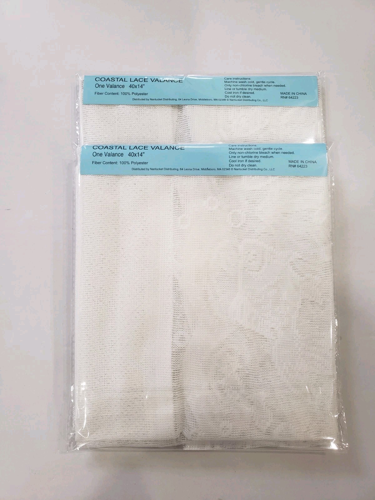 2 Vintage Seascape Coastal White Lace Window Valances by Nantucket New 40×14″