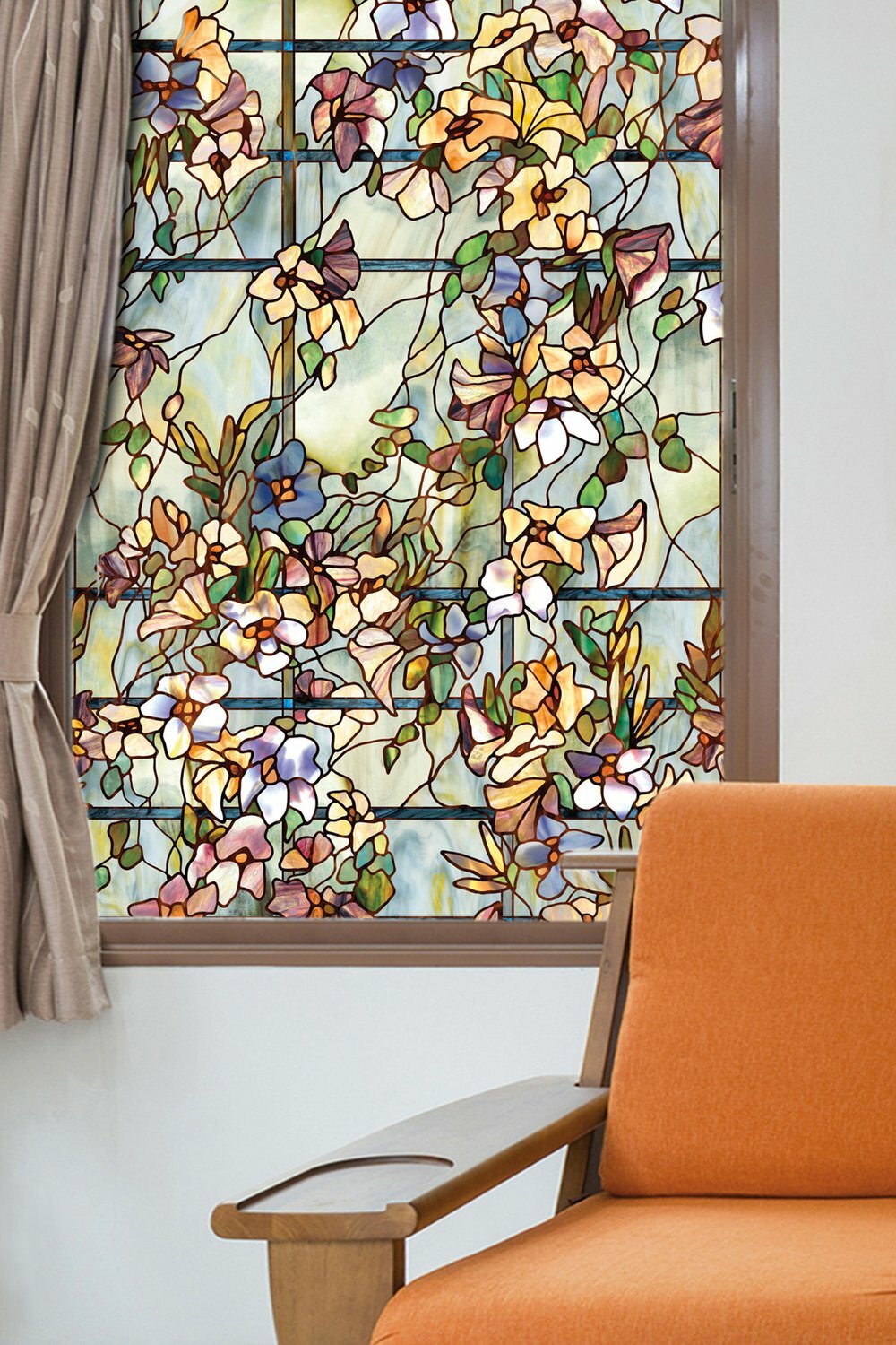 New 24×36 FLORAL TRELLIS Stained Glass Privacy Static Cling WINDOW FILM