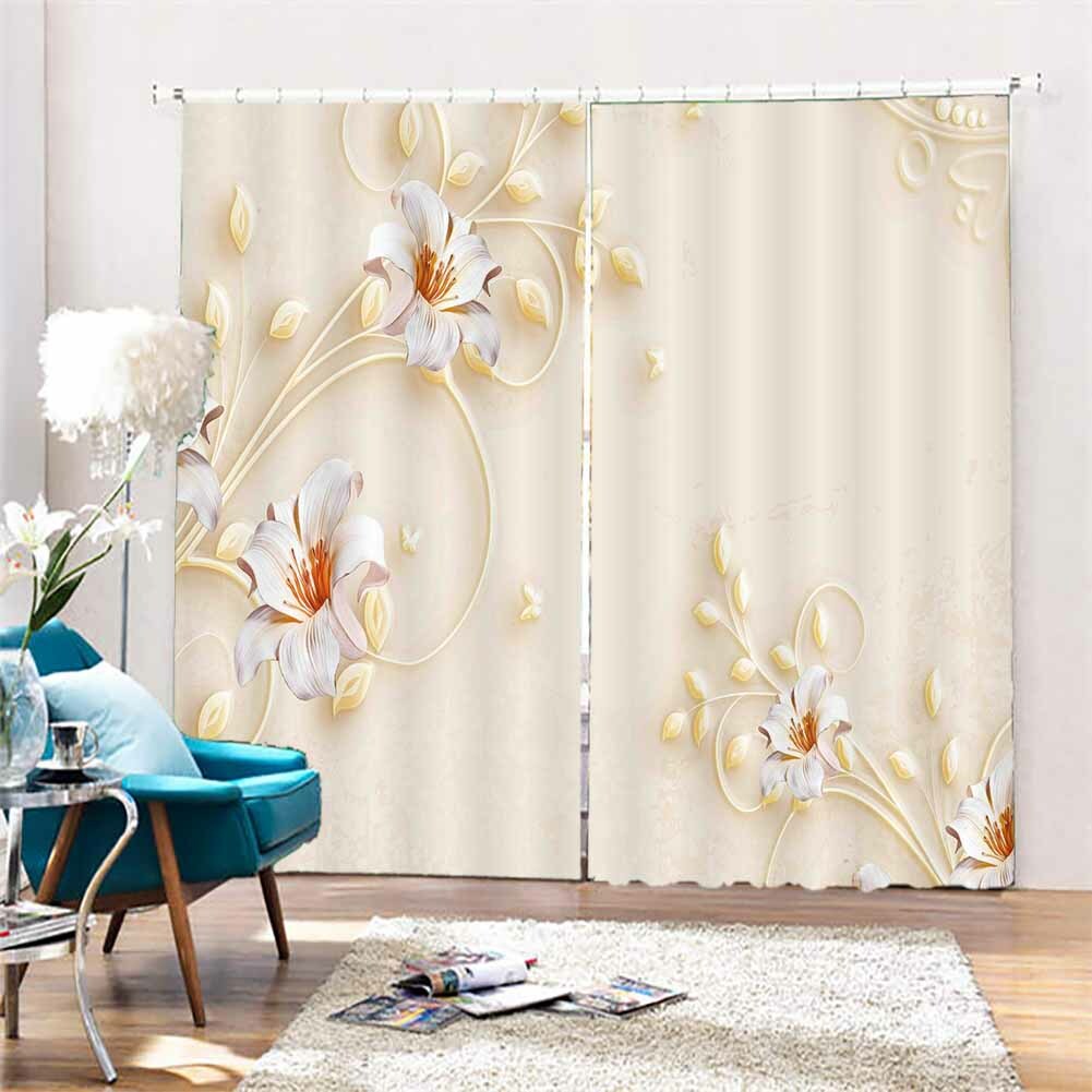 Flowers Big Many Leaves 3D Curtain Blockout Photo Printing Curtains Drape Fabric