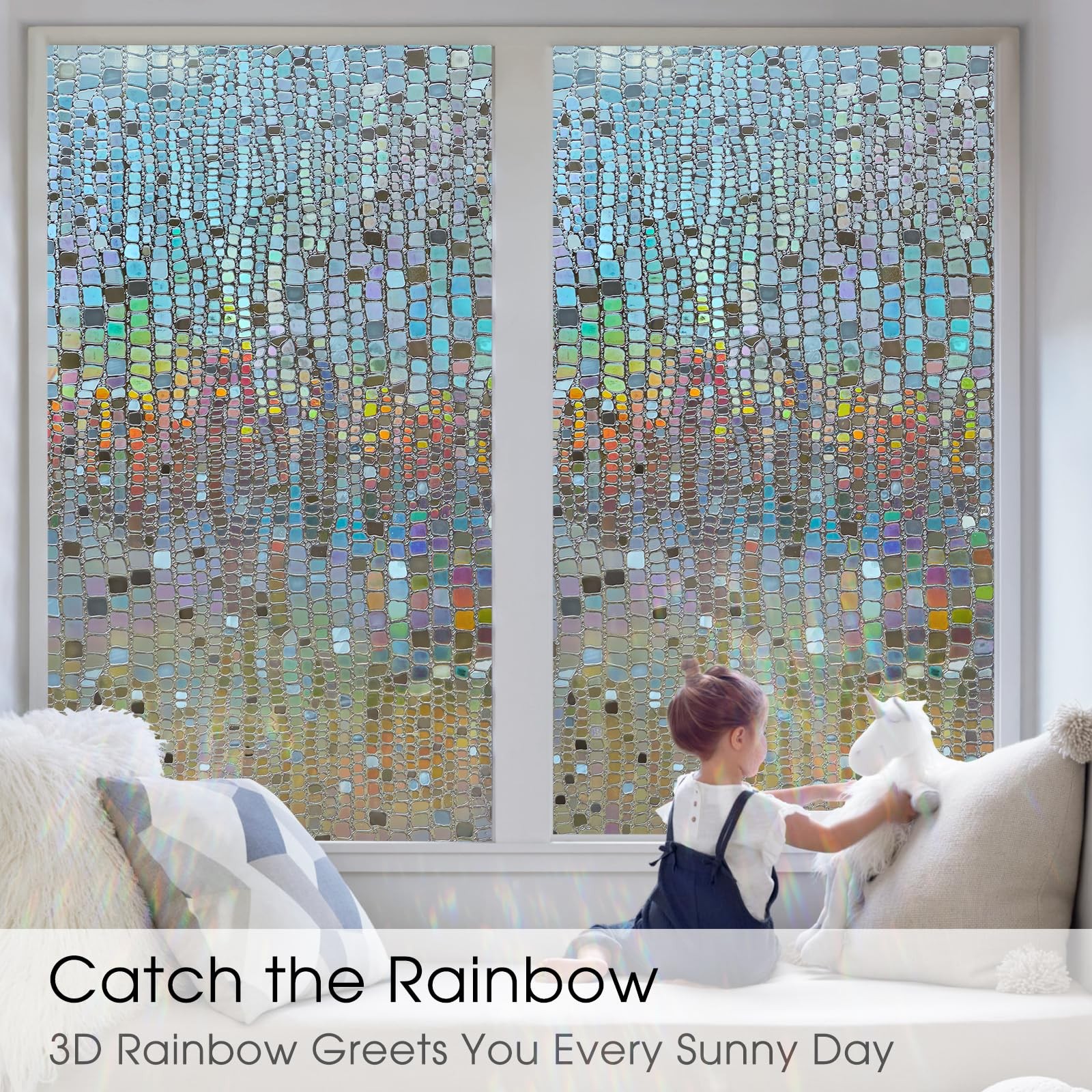 Beautysaid Privacy Film Stained Glass 3D Rainbow Prism Peel and Stick Decorat…
