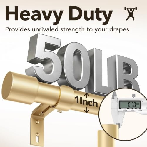 2 Pack Curtain Rods for Windows 48 to 84 Inch, 1 Inch 30″-90″|2pack Gold