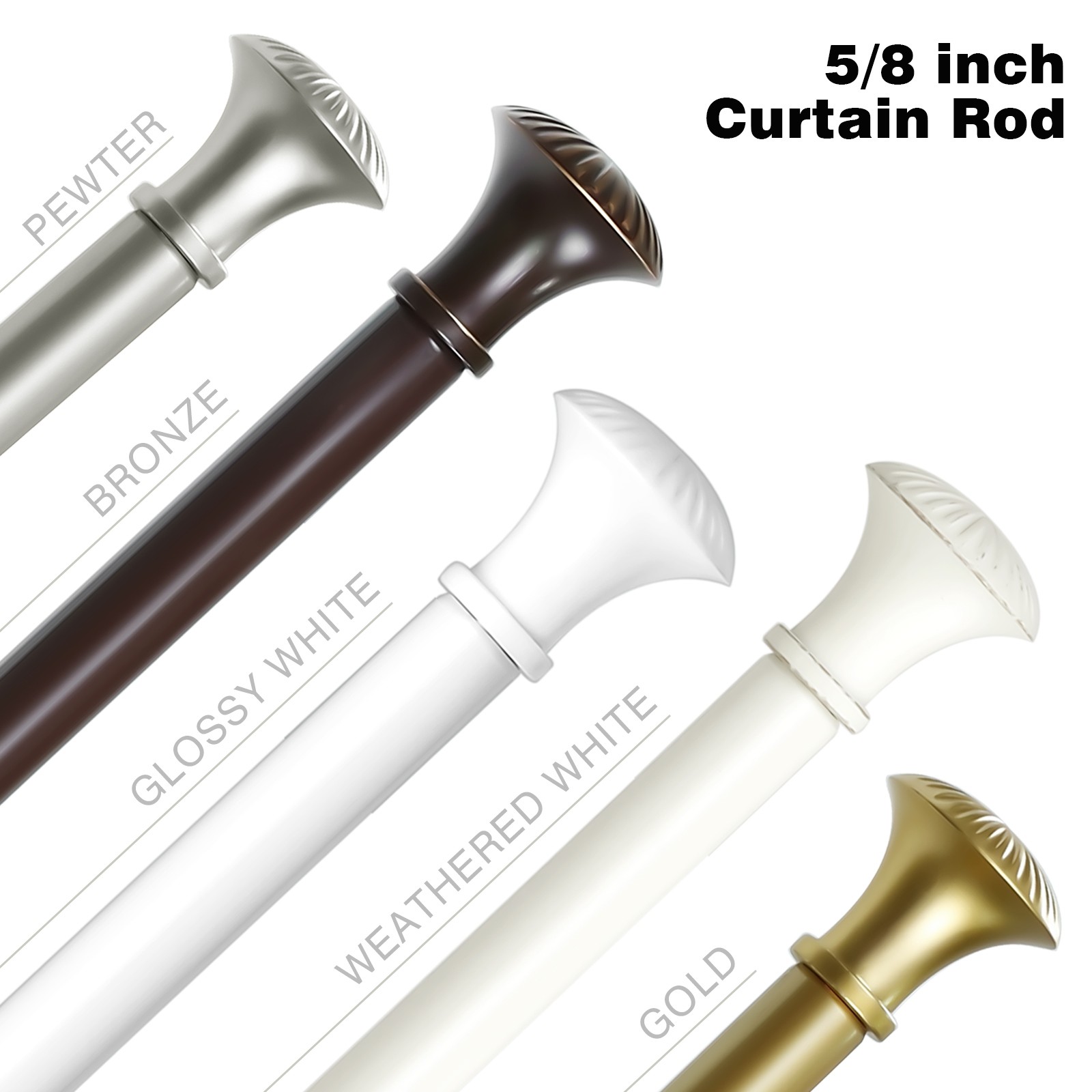 1-2 Pack 5/8″ Dia Telescoping Double Curtain Rods with Trumpet Finials, 28″-120″