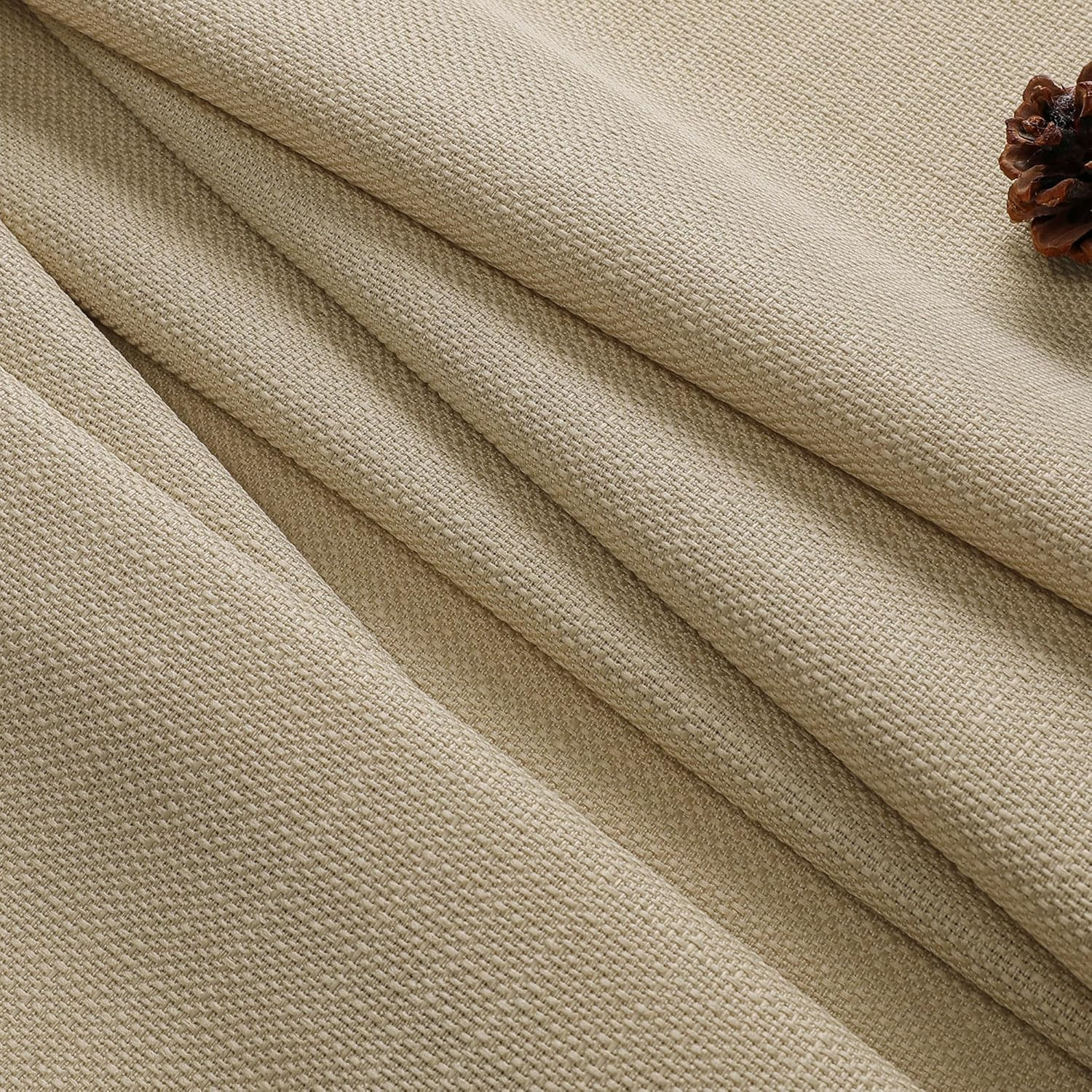 2 Panels Camel Kitchen Curtains 36 Inch Length Tier Curtains, Faux Linen Texture