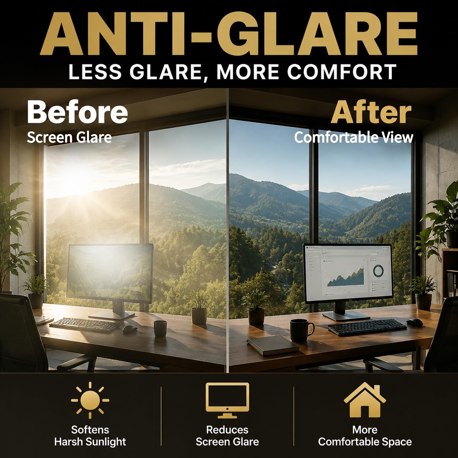 FILMGOO One Way Window Privacy Film, 17.5 Inch x 7.8 Feet, Black Silver