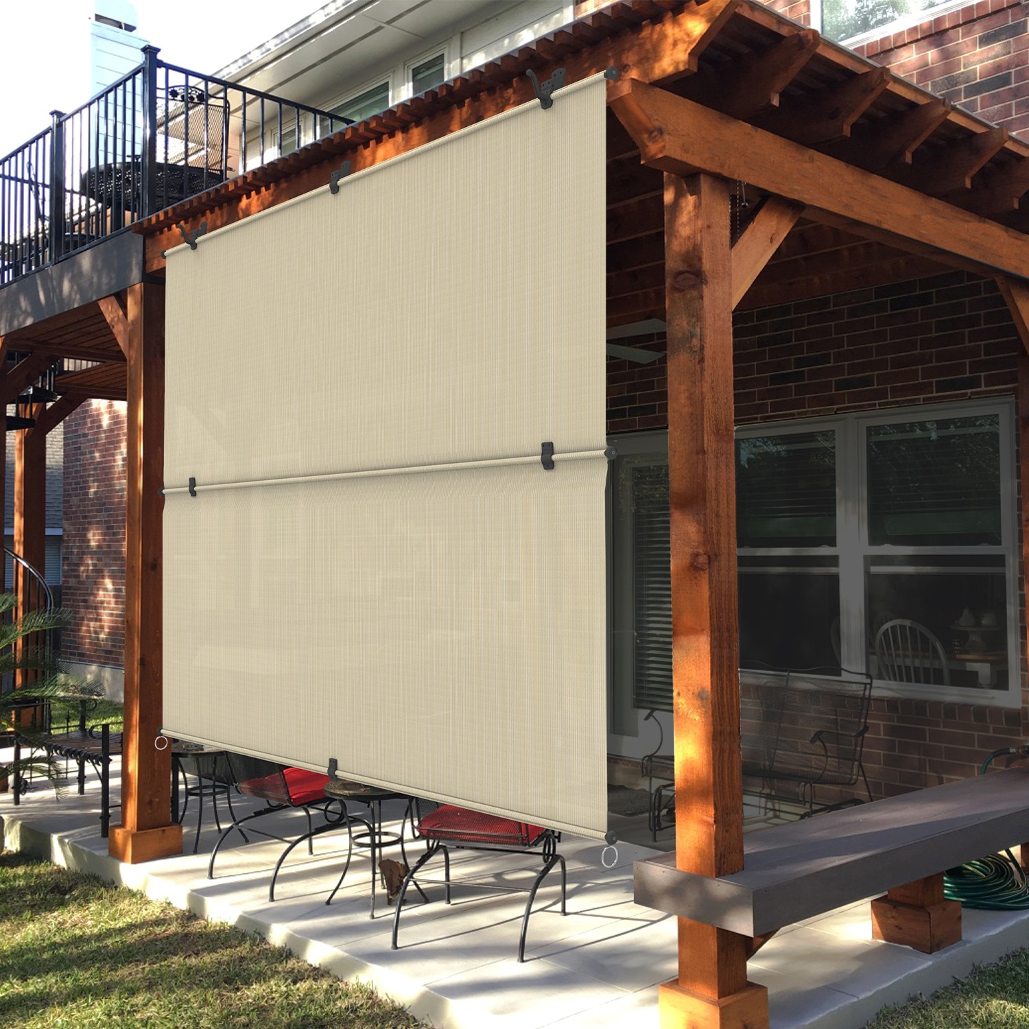 Foldable Roller Shade UV Roll Up Blind for Patio Deck Gazebo Porch Beige Custom
