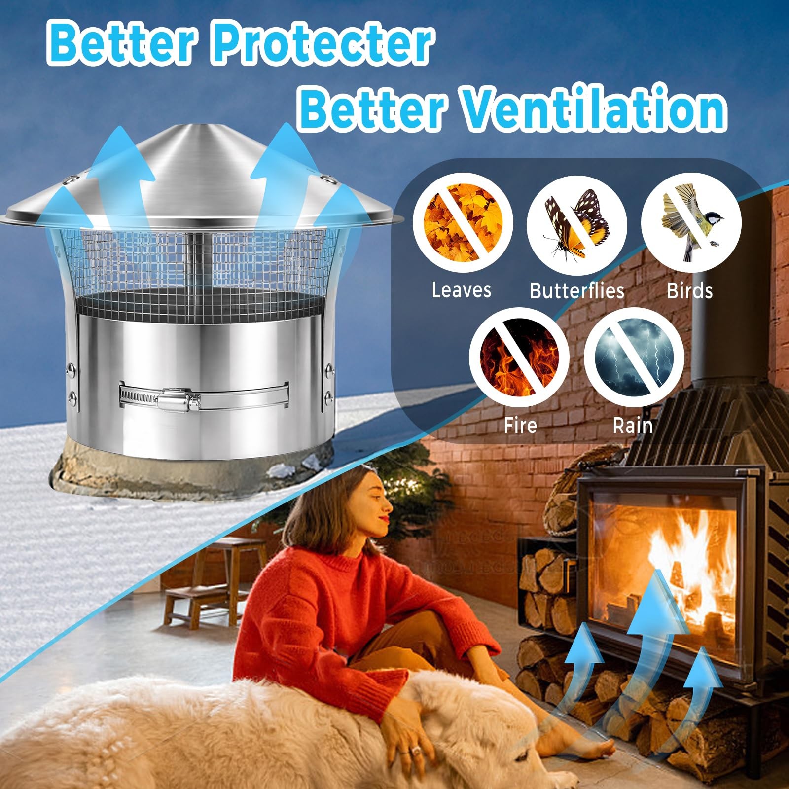 Rust-Proof 8 inch Chimney Cap -Adjustable Stainless Steel Chimney Cover with …