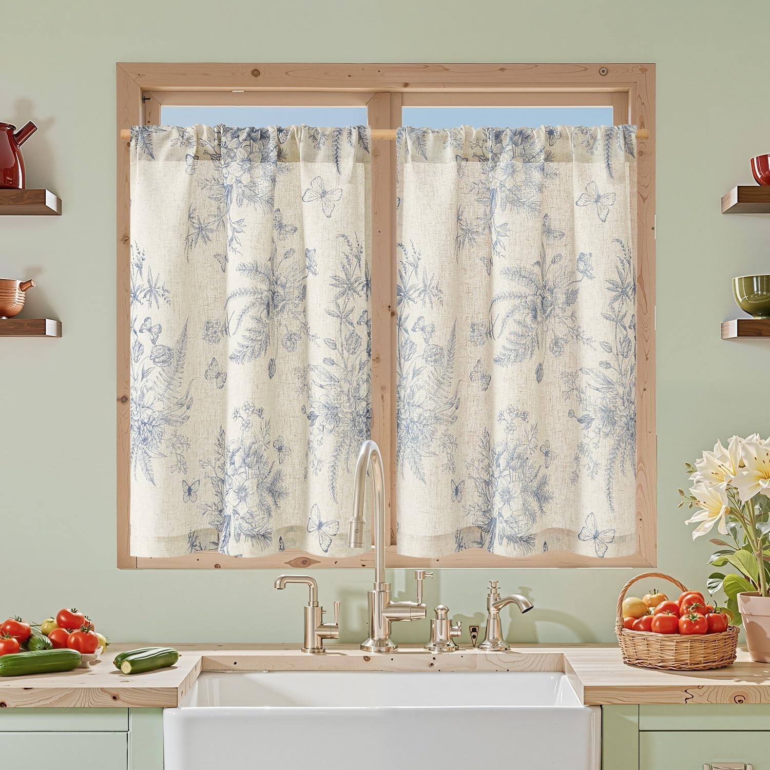 Half Window Curtains Small Drapes for Kitchen 36 Inch Rustic Floral Tier Curt…