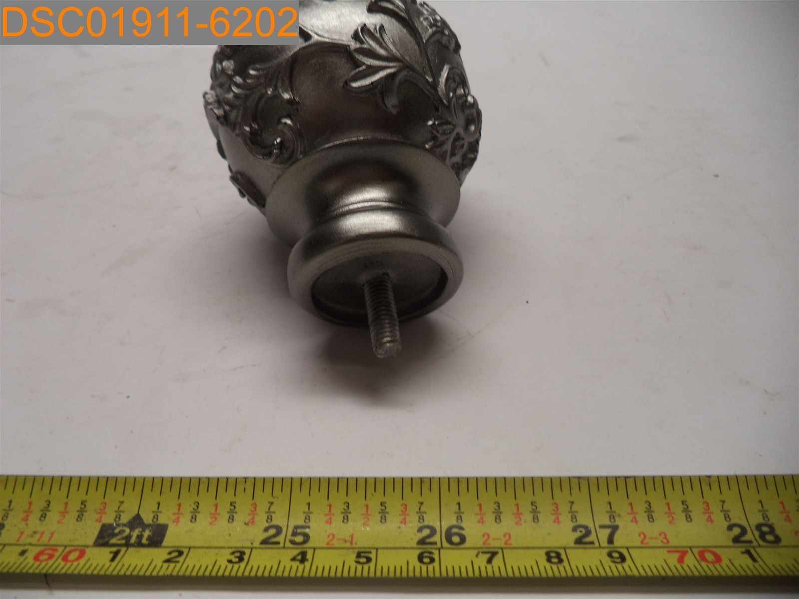 Qty=2: Silver Curtain Rod Finials Stem 1/4″-20 x 1/2″ L, 3 1/8″ L, 2 1/2″ OD