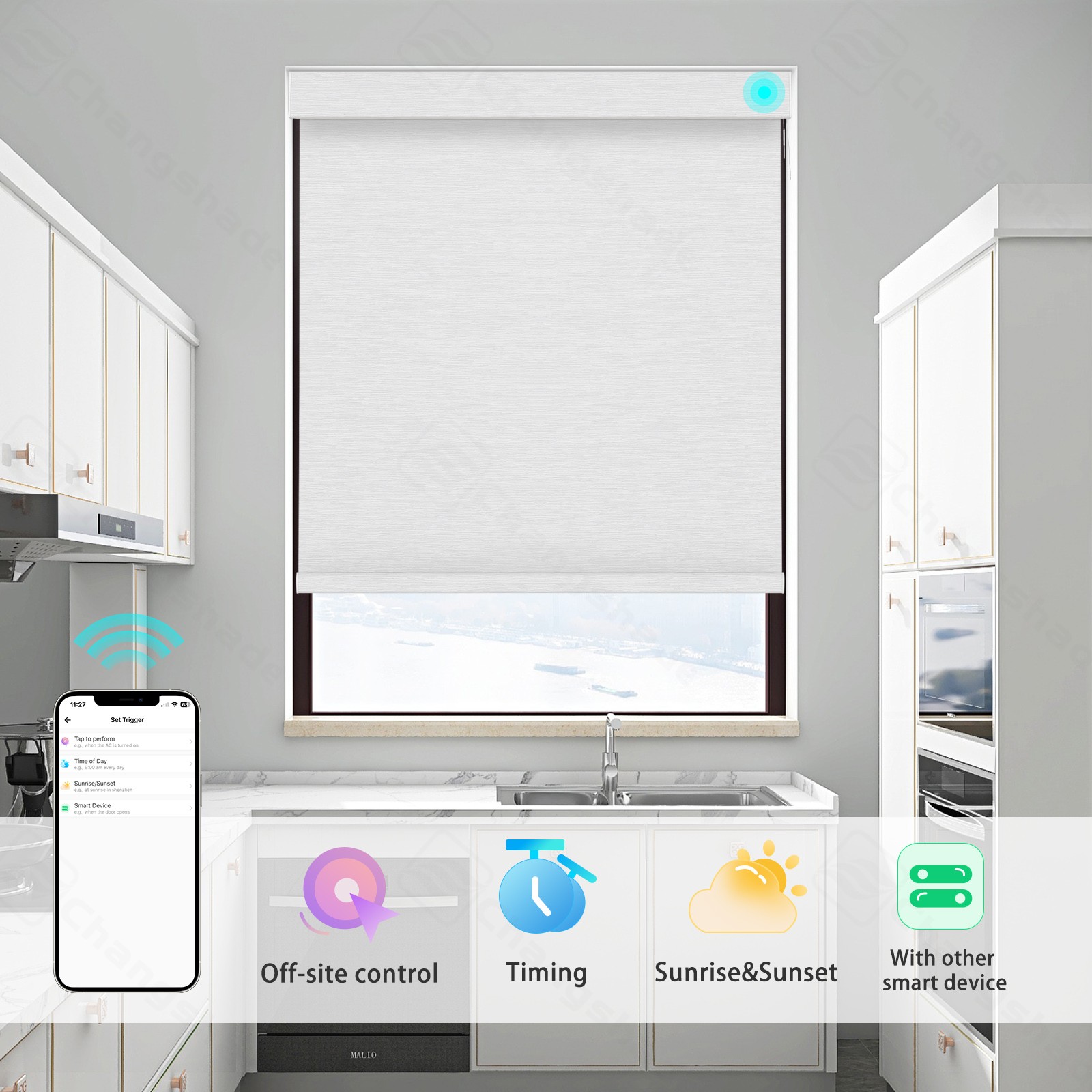 Changshade Smart Blackout Zebra Roller Blinds with Remote Control Automatic