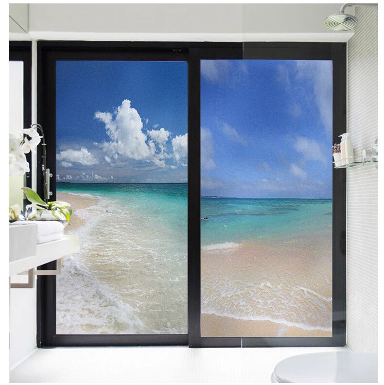 Beach Static Cling Privacy Frosted Stained Window Film Opaque Glass Sticker