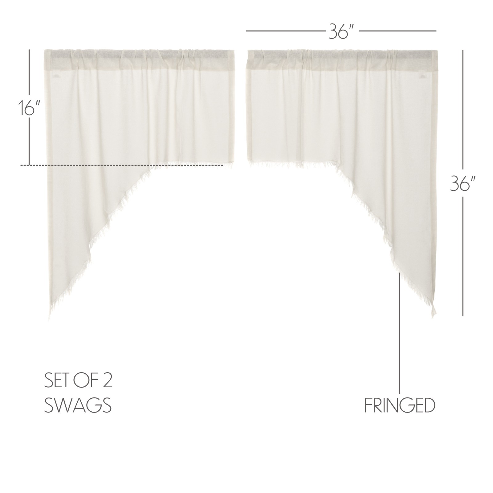Tobacco Cloth Antique White Set (2 Swag 36×16 ; 2 Tier 24×36) VHC Brands